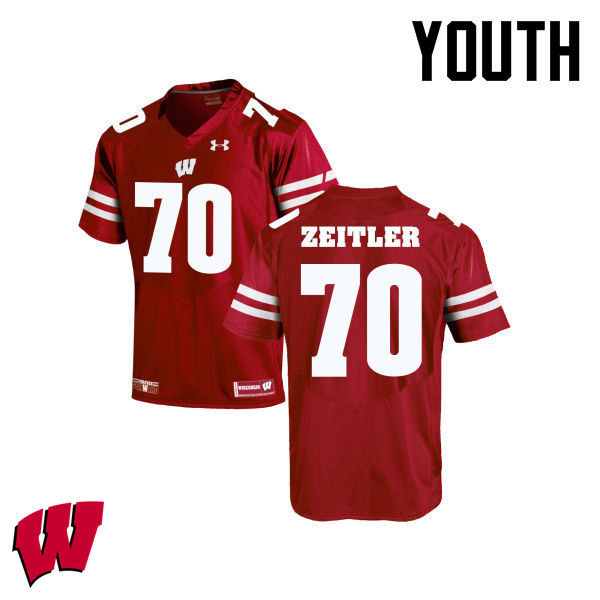 Wisconsin Badgers Youth #70 Kevin Zeitler NCAA Under Armour Authentic Red College Stitched Football Jersey AS40C73KP